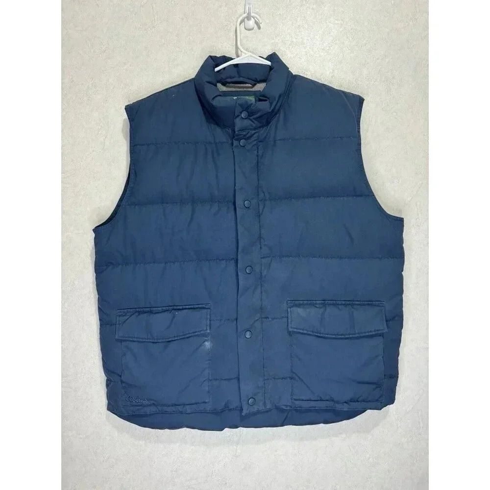 CABELAS Mens Blue Premier Northern Goose Down Puffer Vest Fleece Lined XL Tall